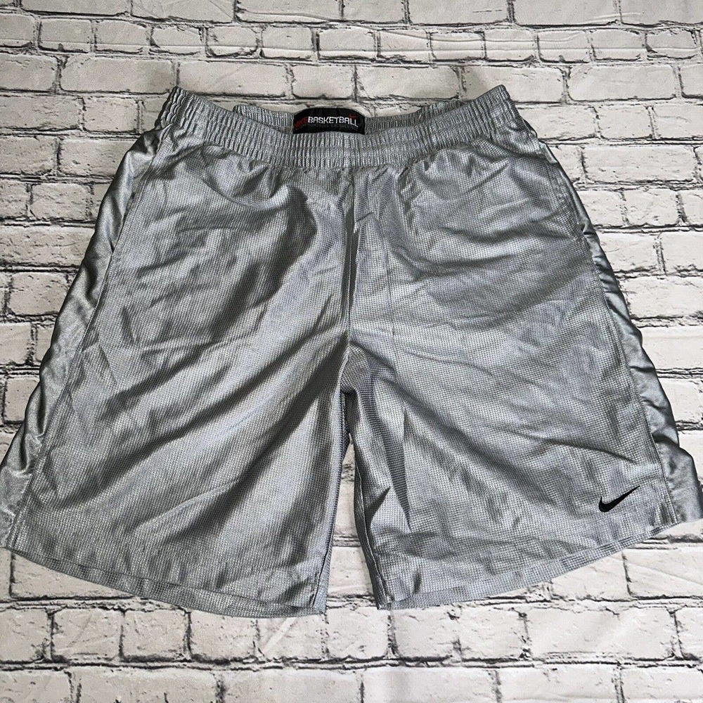 Rare Vintage Nike Dazzle Silky Shiny Basketball Shorts Silver Grey XXL